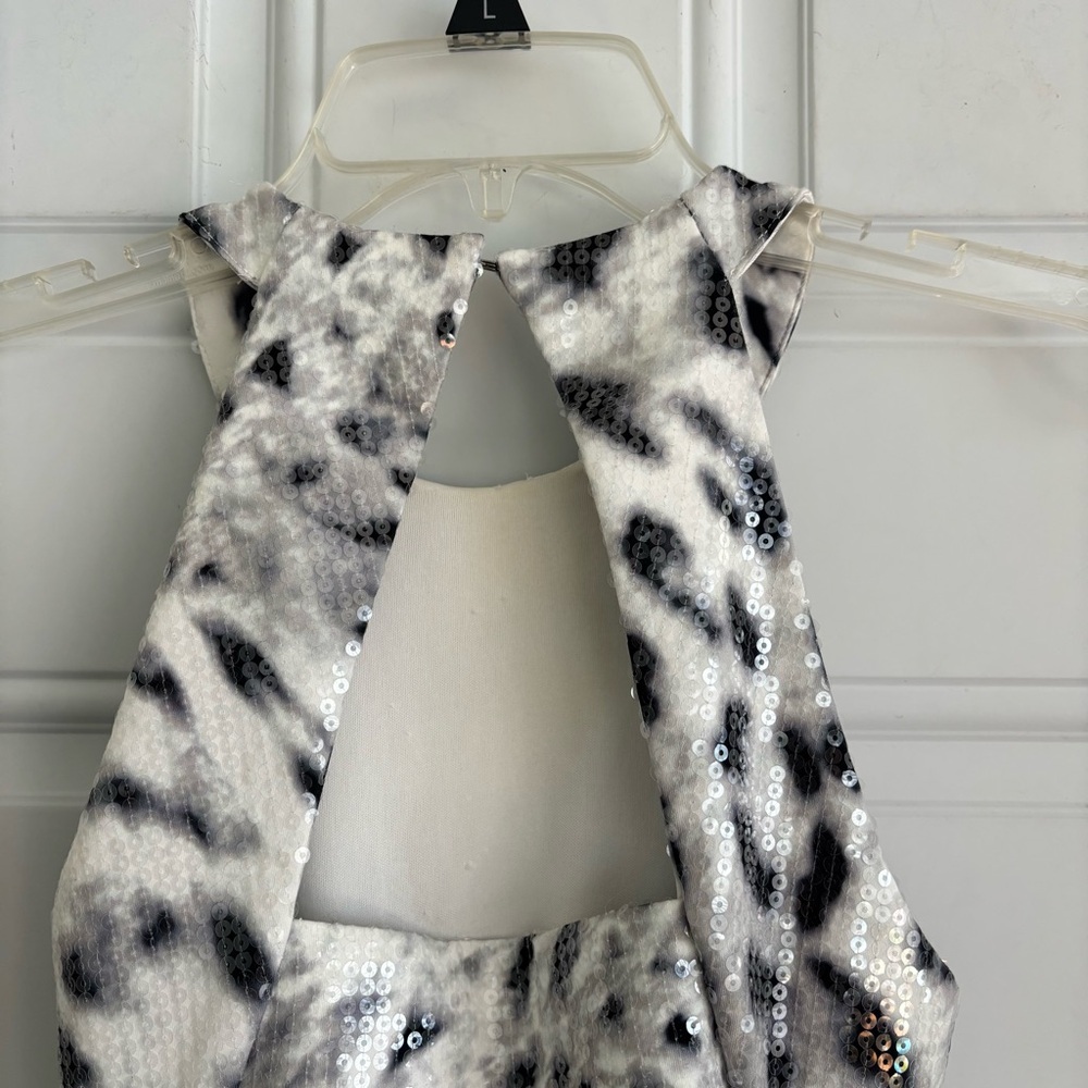 NWT Parker White and Black Leopard Sequin Halter Mini Dress, Size XS - Picture 12 of 15